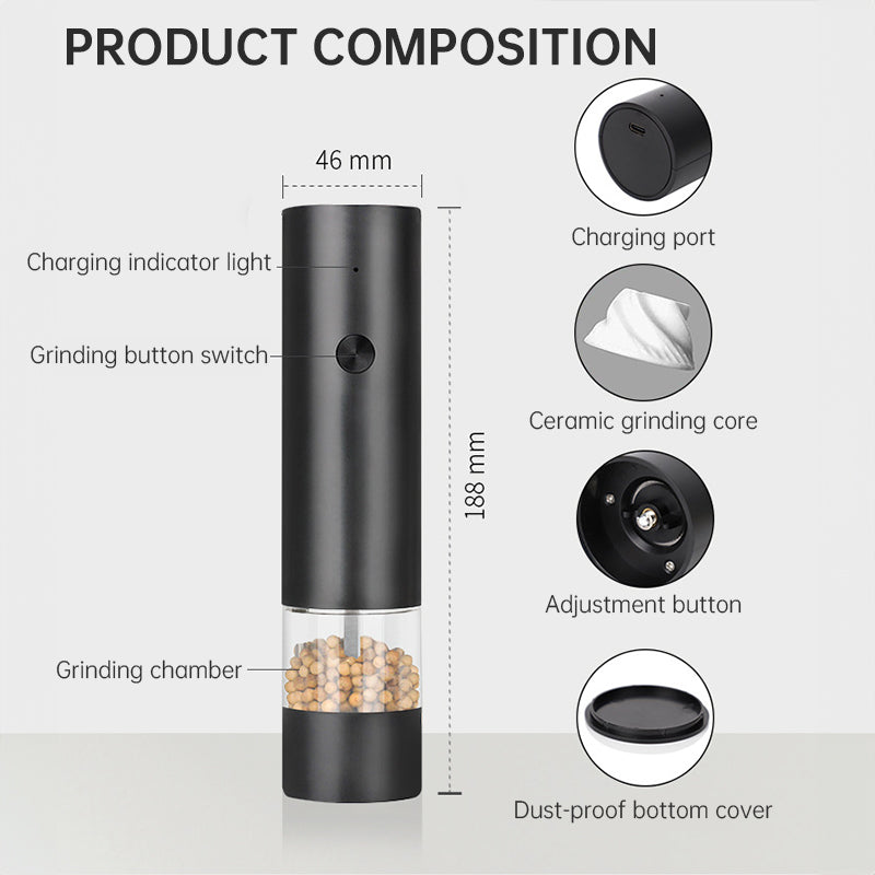 Electric Salt and Pepper Grinder Set - Rechargeable with Charging Base
