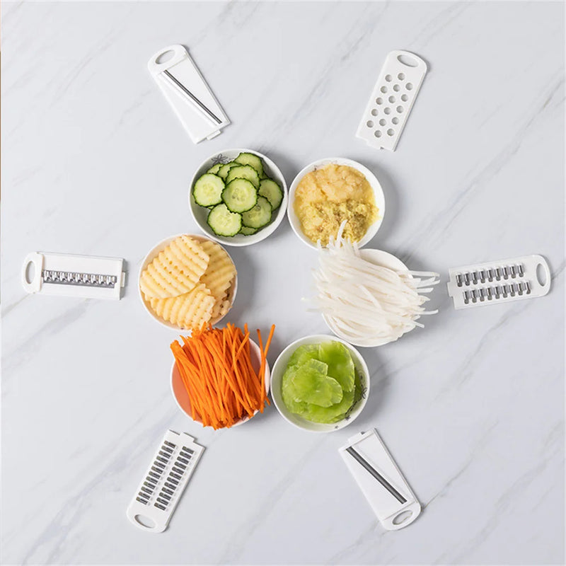 Multi-Blade Vegetable Slicer with Container - 5-in-1 Mandoline Grater Set