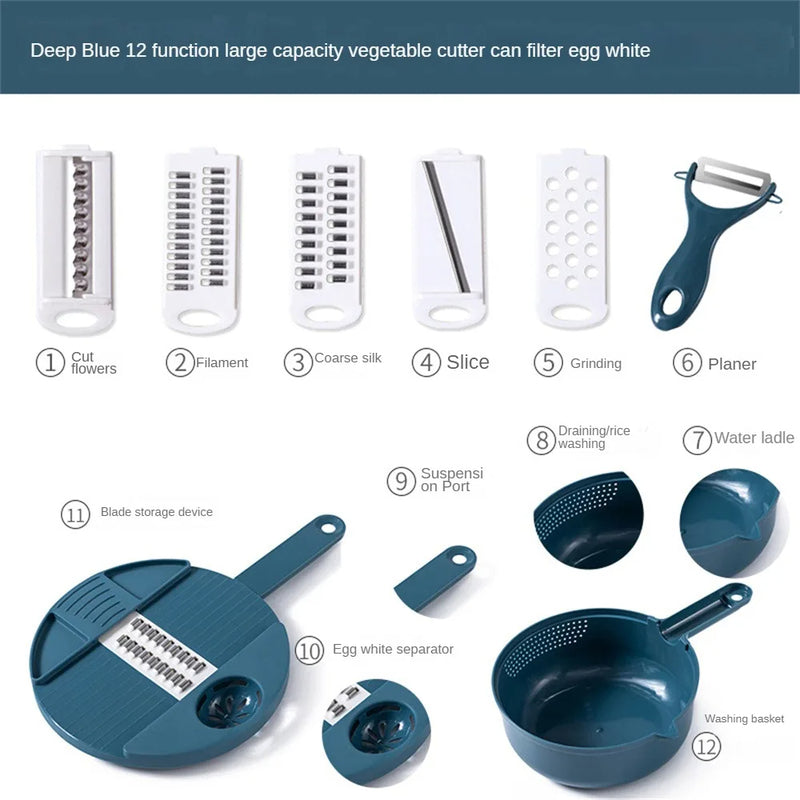 Multi-Blade Vegetable Slicer with Container - 5-in-1 Mandoline Grater Set