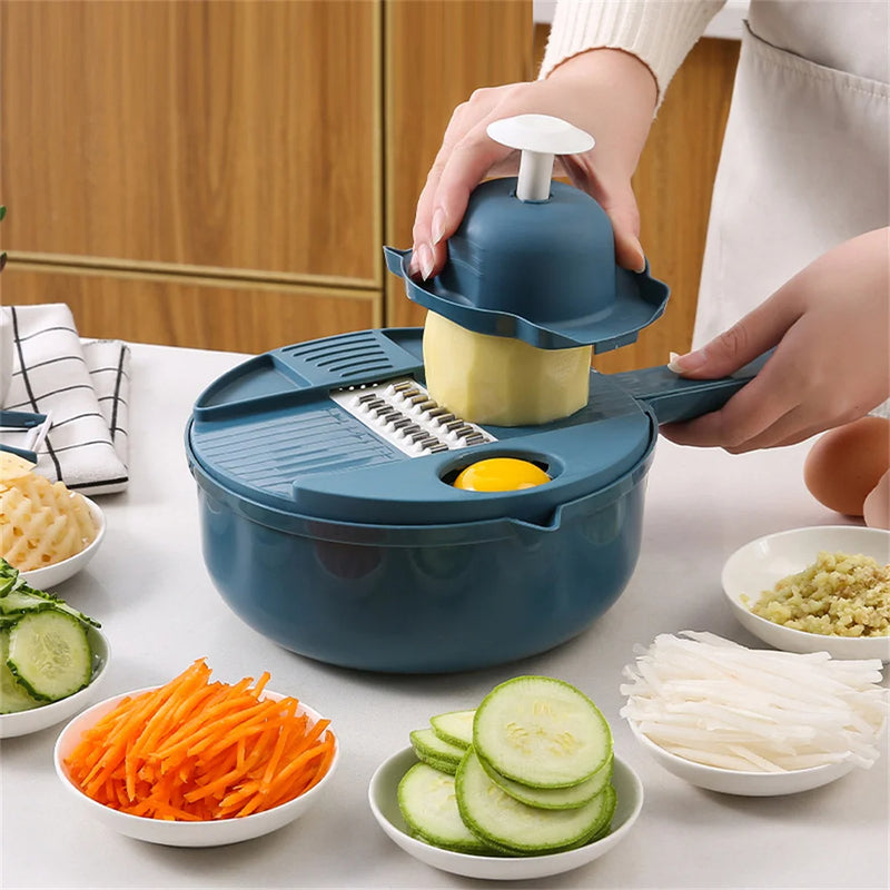 Multi-Blade Vegetable Slicer with Container - 5-in-1 Mandoline Grater Set